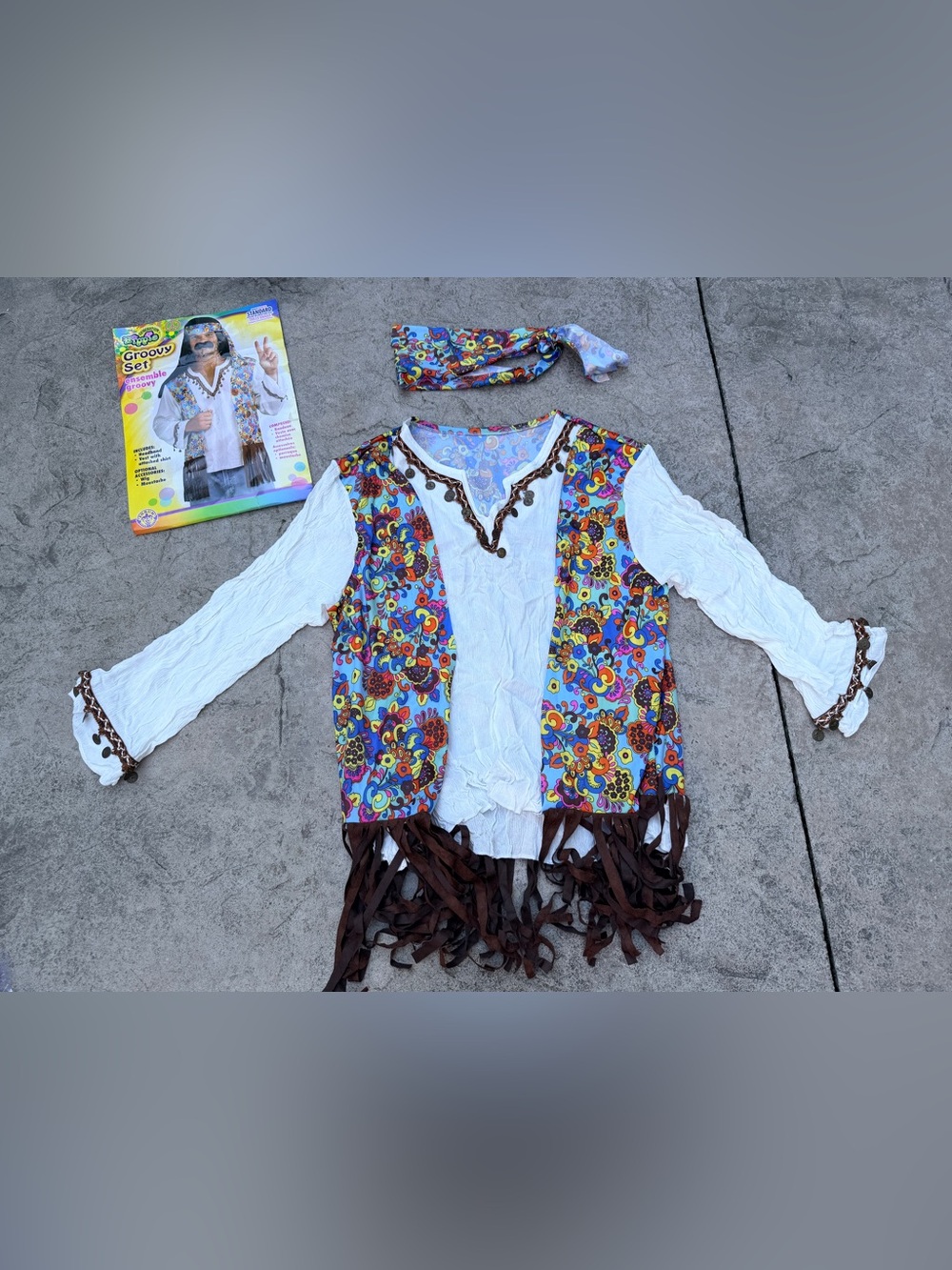 Adult Hippie Groovy Halloween Costume – Medium/Large – Shirt/Vest & Headband